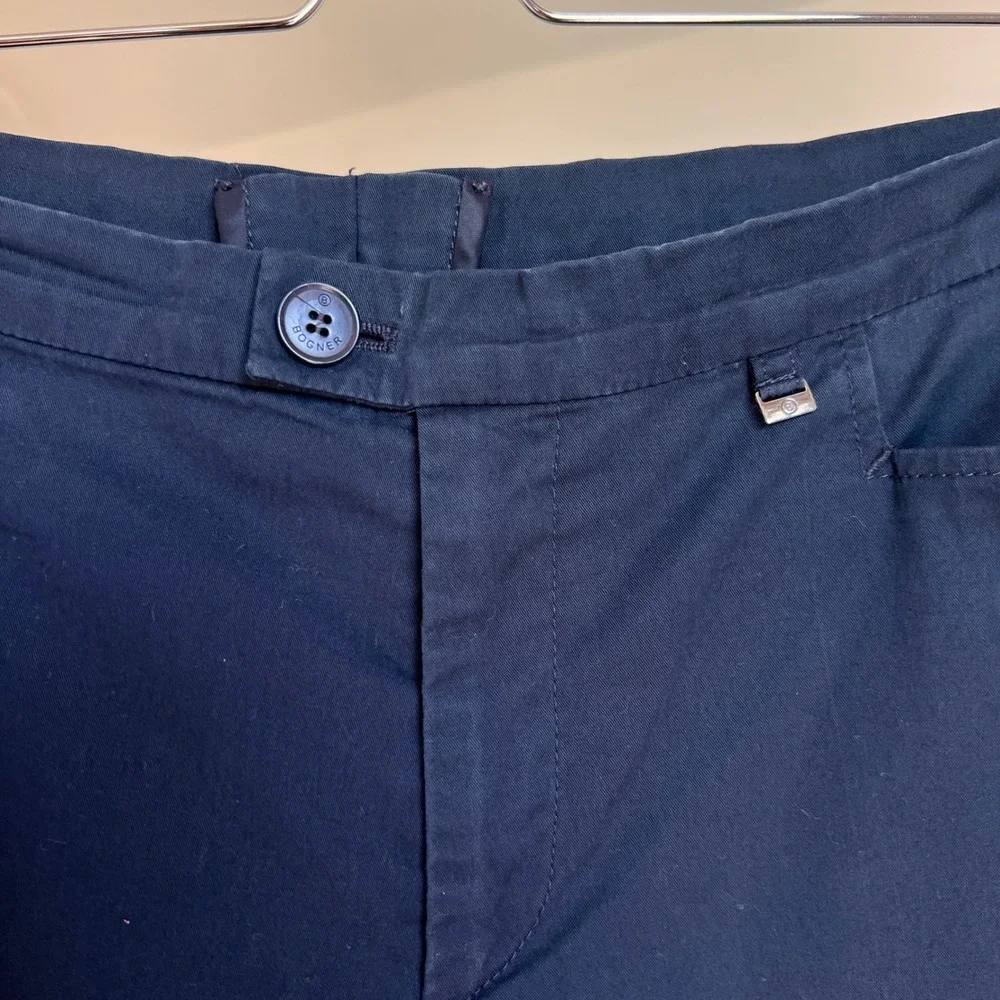Bogner Trousers Size 10 Long Womens Navy Blue Straight Leg Stretch Cotton Pants